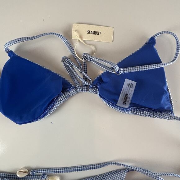 Seamolly Blue White Gingham Check Seashell Tie Sides Bikini Swimsuit XS NWT - Picture 6 of 12